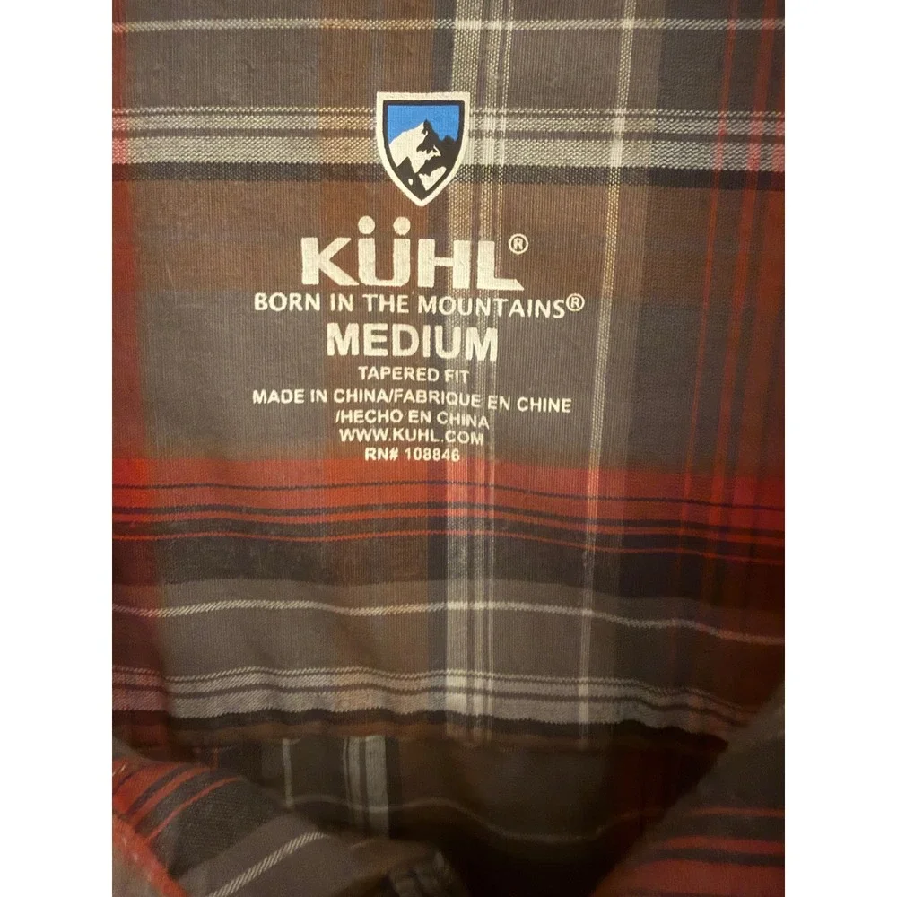 Kuhl Plaid Button Down Shirt Mens Medium Brown Red Excellent Tapered Fit - Picture 5 of 11